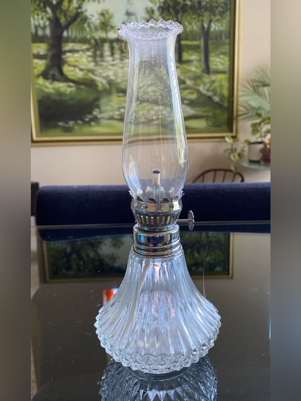 VTG Lamplight Farms Clear Cut Glass Oil Kerosene Lamp Mini Small 9”